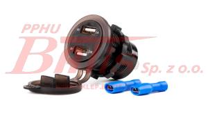 ŁADOWARKA amio / USB Z TESTEREM NAPIĘCIA DO ZABUDOWY 2xUSB / 12-24V  / wodoodporna / z wyświetlaczem napięcia /