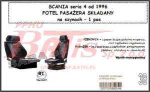 POKROWIEC SIEDZIENIA SCANIA SERIA 4 OD 1996 1   1 1 PAS, FOTEL PASAŻERA SKŁADANY NA SZYNACH (TOWAR ZNAJDUJE SIĘ NA PÓŁCE MAGAZYNOWEJ!)