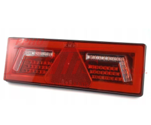 LAMPA ue /prawa TYLNA KMR1 96 LED 12/24V  / przewód: 300mm / z trójkątem odblaskowym / funkcje: pozycja; stop; kierunkowskaz; przeciwmgielna; cofania; odblask / zgodna z: ECE R3,ECE R6,ECE R7,ECE R10,ECE R23,ECE R38 /
