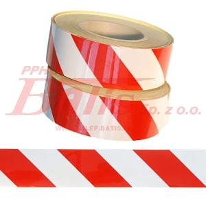 TAŚMA ODBLASKOWA BIAŁO-CZERWONA LEWA szerkość 50 mm - NAKLEJKA