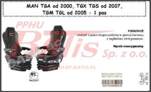 POKROWCE FOTELA MAN TGA od 2000,TGX TGS od 2007,TGM TGL od 2005, 1 pas (FOTELE lot) GRUBY WELUR NA ZAMÓWIENIE
