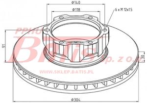 TARCZA HAMULCA 304*30*118*91*140 MERCEDES T2 508D/510/511D/608D/609D PRZEDNIA peters