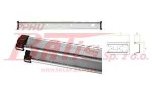 ZDERZAK takler 2400 mm TYLNY BLASZANY SZARY Z BOCZNYMI NAKŁADKAMI L-2400mm  / ZASLEPKI OTWOR NA TABLICE REJ.Z BOKU SZEROKI 17 /