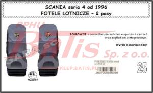 POKROWCE FOTELA SCANIA 4 od 1996r  (siedzenia lotnicze) z wycięciami na 2 pasy